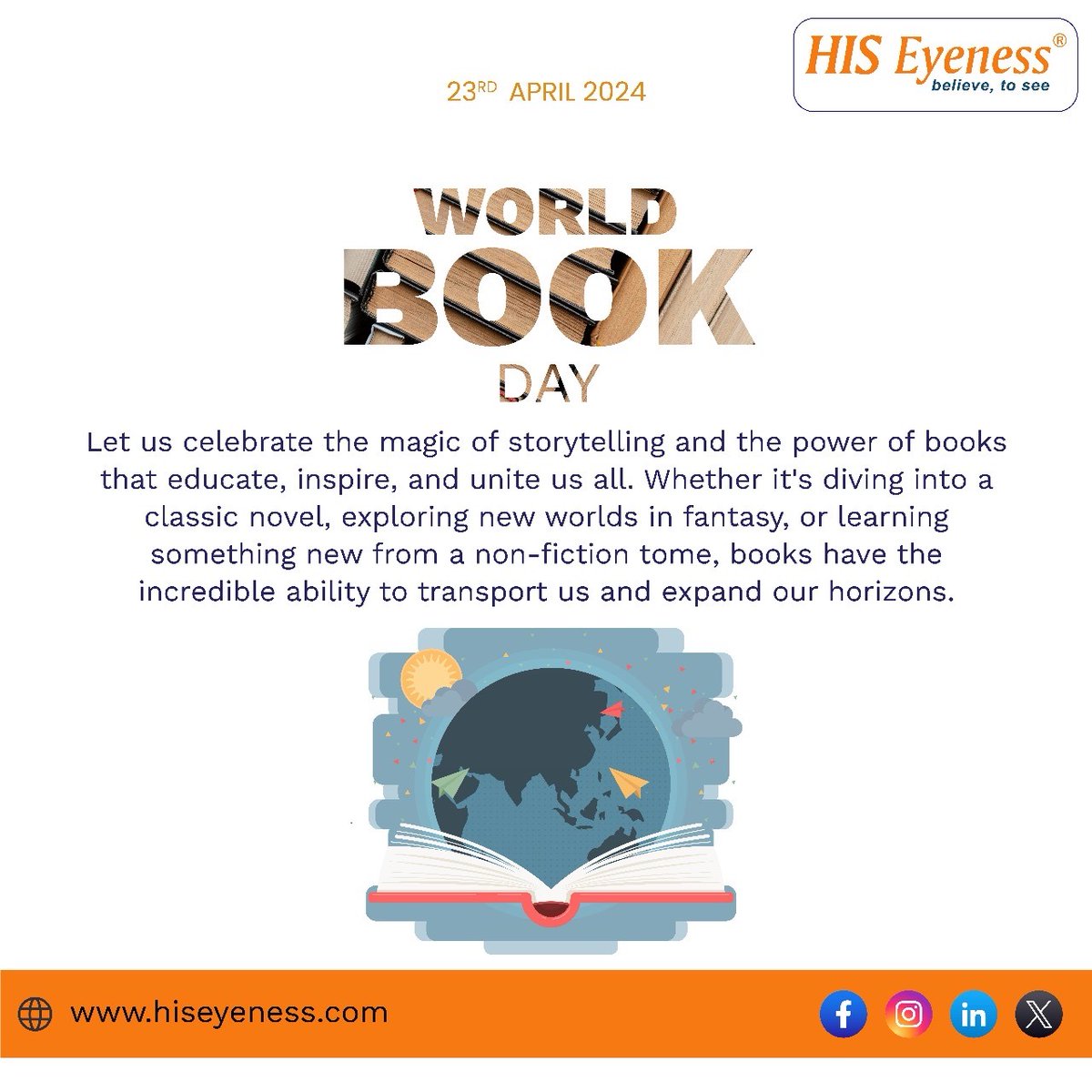 #WorldBookDay
.
.
.
.
.
.
.
#ConsultYourOphthalmologist #protectyoureyes  #eyesforlives #hiseyenesscares #hiseyeness #hiseyenessophthalmics  #eyecare #visioncare #eyesight