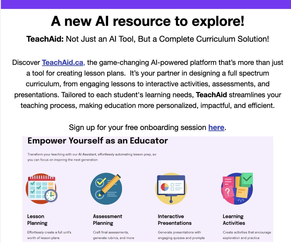 Looking for a new #AI resource to explore? Check out @TeachAidAI and read more about it! Subscribe to my newsletter: mailchi.mp/3042fd8e4c24/s…. More info in my newsletter #education #edtech #teaching #edtechchat #learning #educators