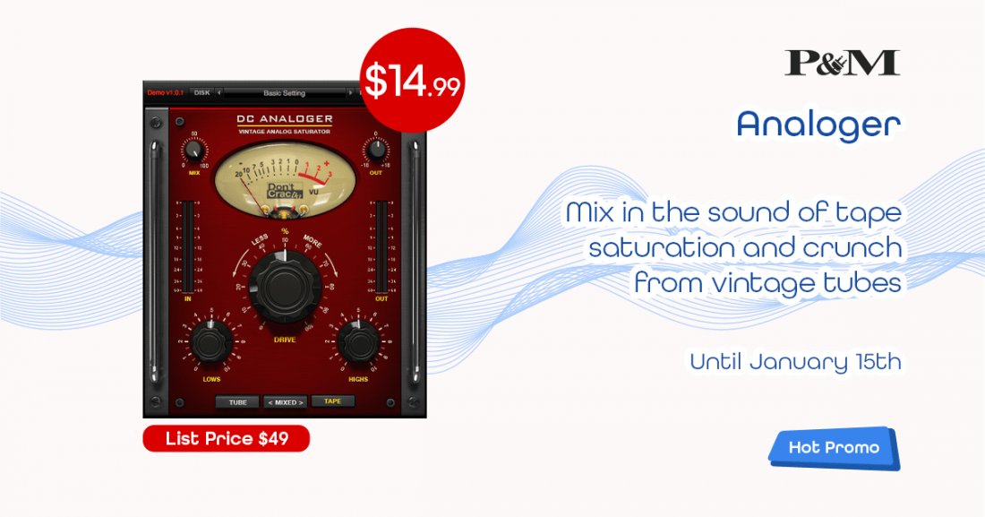 Bring the classic warmth and character of a tape machine to your studio: P&amp;M Analoger brings the classic warmth and character of a tape machine to your studio. It allows you to mix in the sound of tape saturation and crunch from vintage tubes to get the… dlvr.it/T5swt3