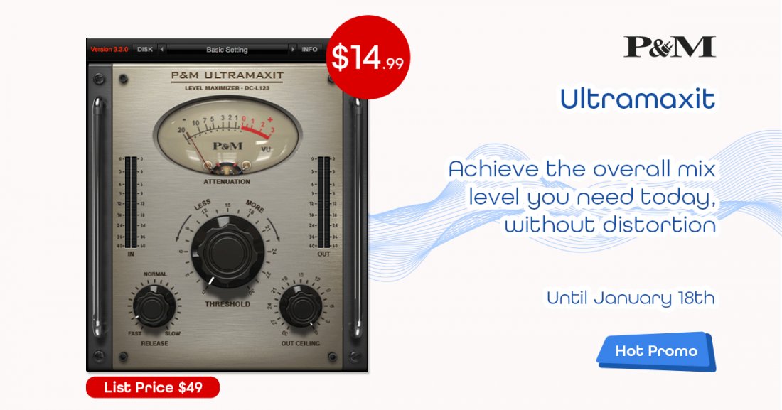The maximizer powerhouse is on promo: Ultramaxit is a simple to use Maximizer powerhouse that is great for bringing up the overall level of a mix or achieving heavy compression settings. Apply this plug-in to your master bus and achieve the overall… dlvr.it/T5swtK