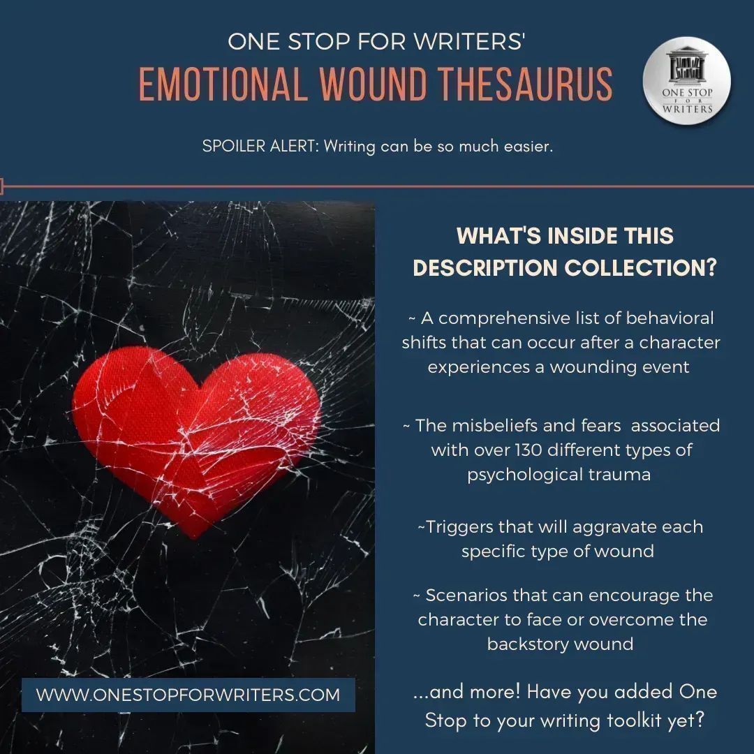 What past pain is causing distrust, fear & insecurities that hold your character back from happiness in the story? Use this database to brainstorm your character's emotional wound & see how it can help you plot your story & arc: buff.ly/4cEDrKK #writing #amwriting *