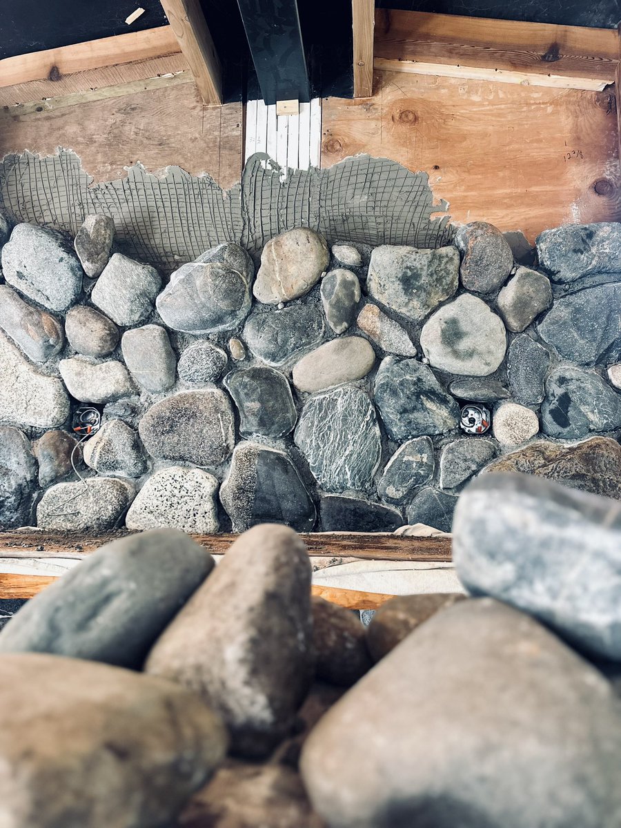 A slow a steady climb to the top! #Masonry #MasonryContractor #MasonryCompany #LennoxMasonry #VictoriaBC #Stone #Stonemason #Stonemasonry #stonework #fireplace #stonefireplace #riverrockfireplace #riverrocks