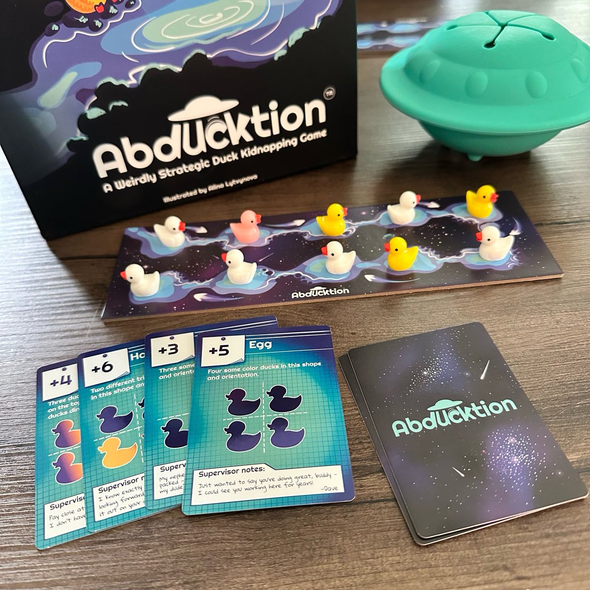 Kristin played AbDUCKtion by Evan & Josh's Very Special Games at a #gameday this past weekend. We've loved all 5 of their #games so far! AbDUCKtion is strategy mixed with a humor & fun #game pieces - a spaceship full of ducks! Keep 'em coming, Evan & Josh! #WhatDidYouPlayMondays