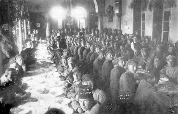 Jewish soldiers of the British Army who liberated the Land of Israel at Passover Seder in Jerusalem, 1919.