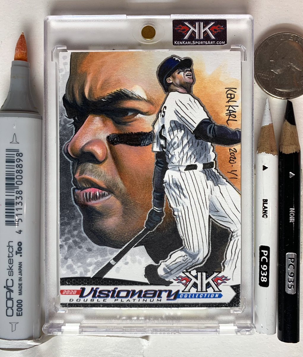 💥SOLD💥 On this day in 1991, #FrankThomas hits the 1st @whitesox HR at new Comiskey Park. This is a 1/1 art card I drew of The Big Hurt for a collector.  Visit my site & ➡️SUBSCRIBE⬅️ for special info and giveaways.😉 #CardArt #TheHobby #Sportsart