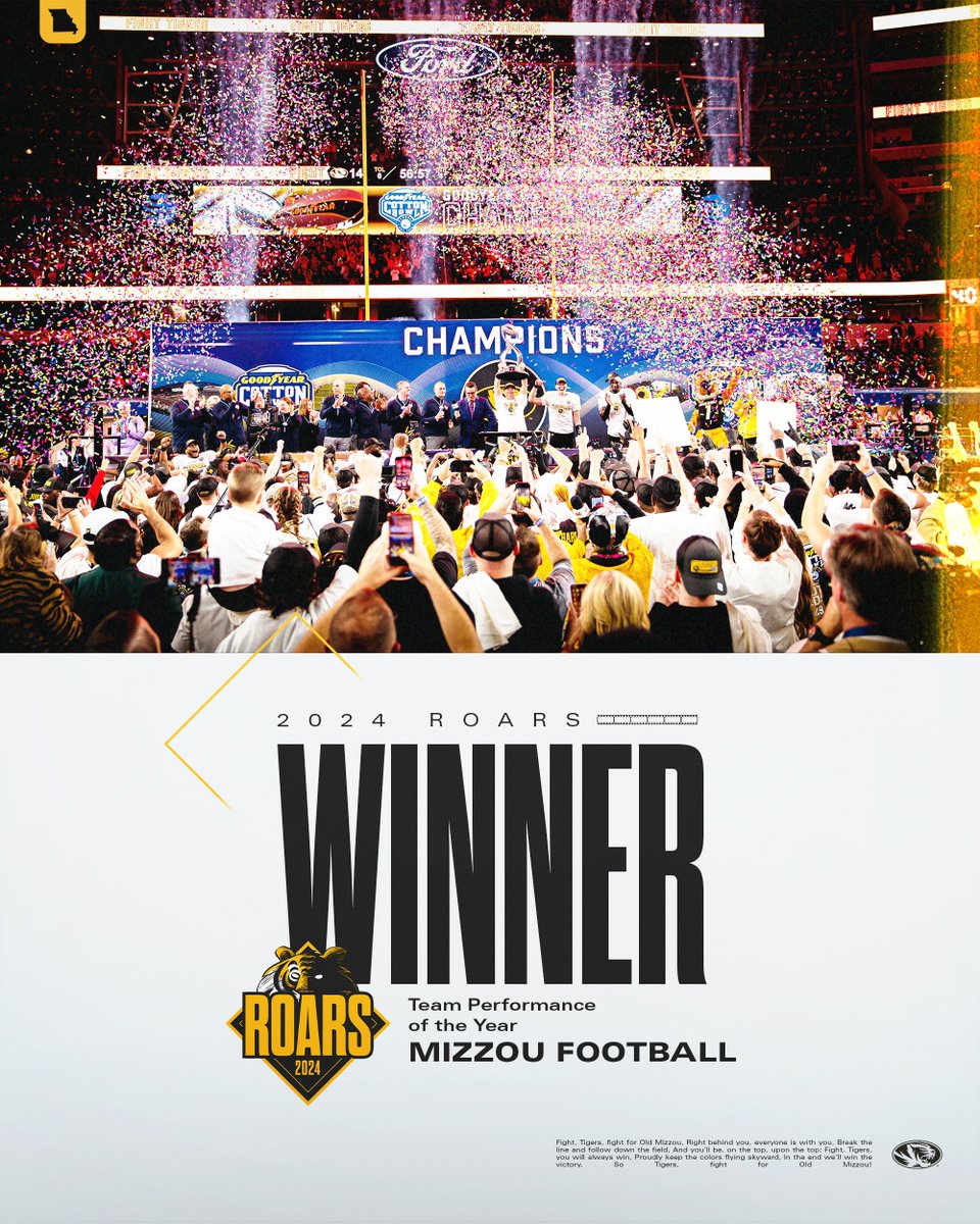 .<a href="/MizzouFootball/">Mizzou Football</a> earns the Team Performance of the Year award!

#MIZ🐯 #ROARS24