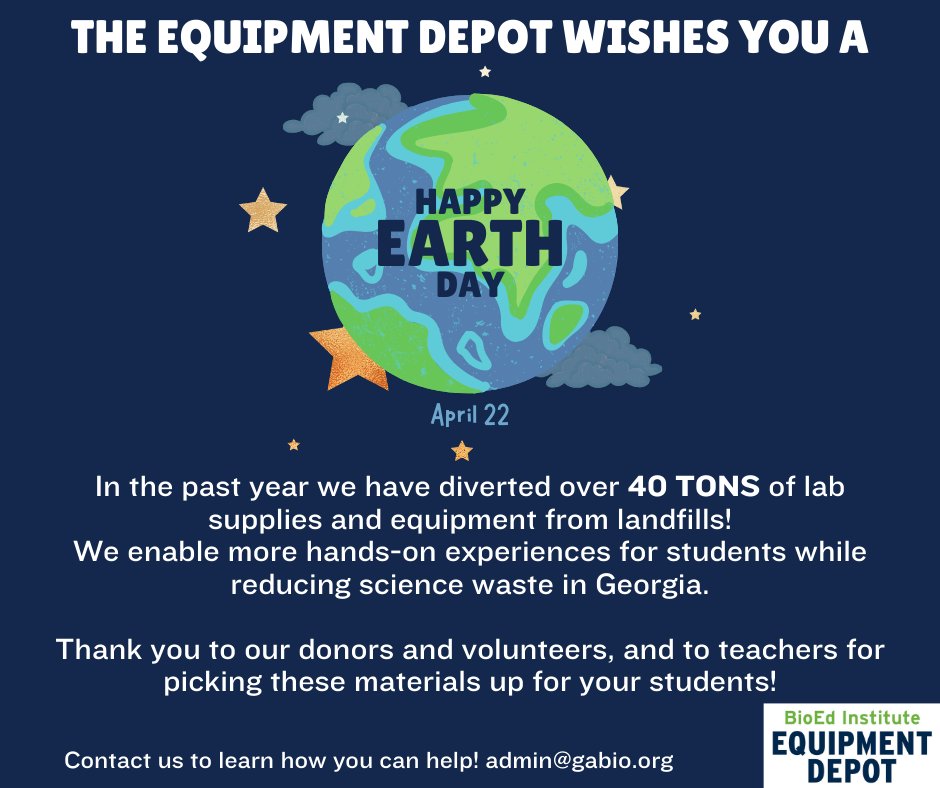 Happy Earth Day from the Georgia Bio Equipment Depot! Our commitment to sustainability is year-round, but we want to take today to say THANK YOU to everyone who participates- donors, volunteers, and teachers! Learn more here: ow.ly/k3mP50RlxP1