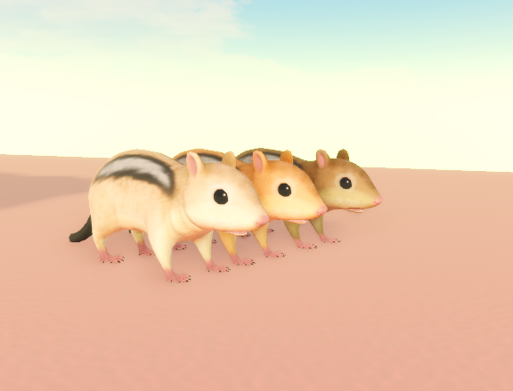 some creatures i made for a smaller warriors game on roblox :> supposed to be chipmunks