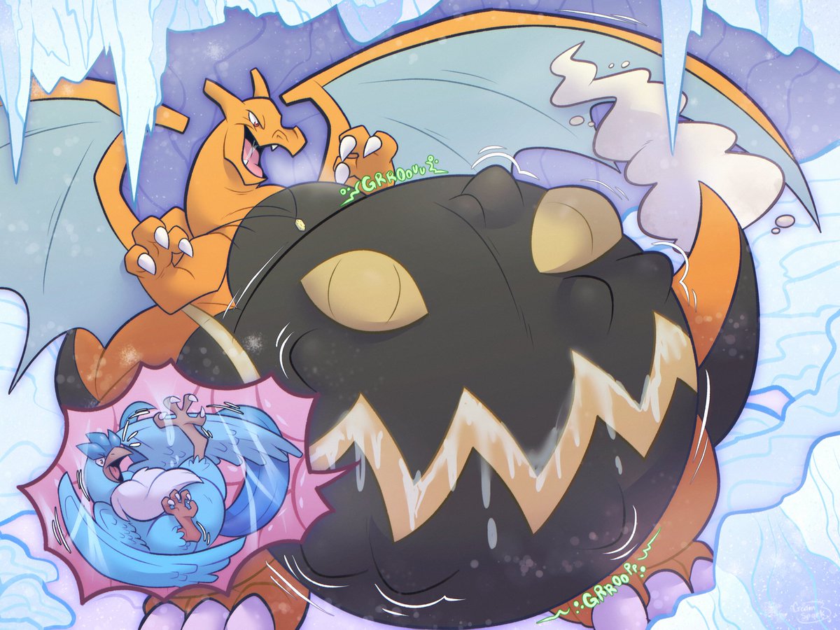 a Comm for @Sleepy_Brady 
heres a huge ass Charizard enjoy himself a snack such a struggling Articune