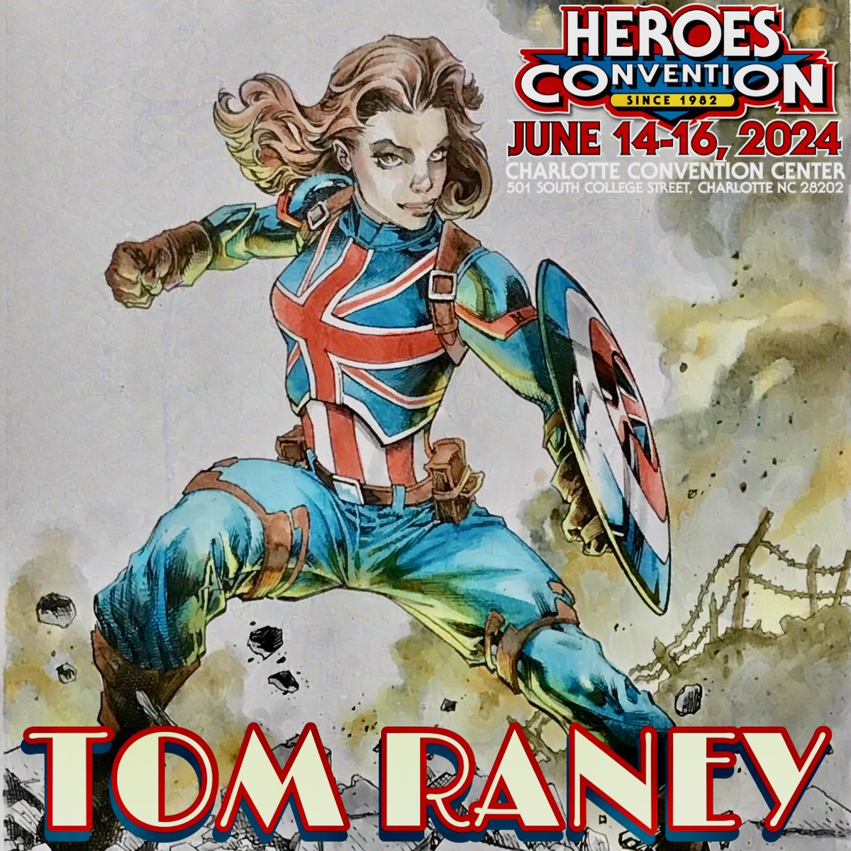 TOM RANEY's expressive and detailed artwork has been seen in the pages of Warlock, Uncanny X-Men, Stormwatch, Cyborg he'll be at HeroesCon, June 14-16! #tomraney #captaincarter #heroescon #captainbritain Tickets: heroesonline.com/heroescon/tick……Guest List: heroesonline.com/heroescon/feat…