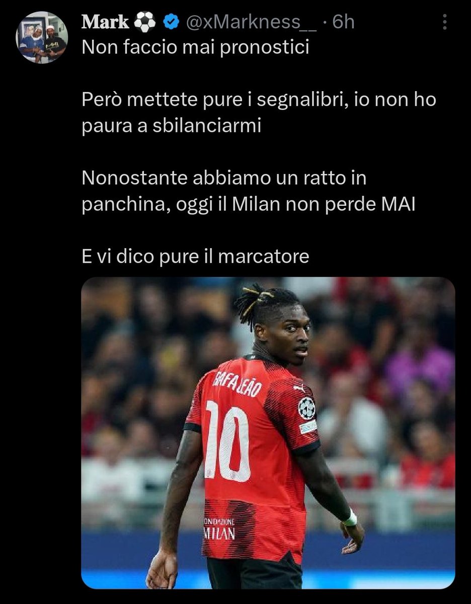 Pistogolblasta2's tweet photo. "Il #Milan oggi non perde MAI". ❤️
#MilanInter #Inter20 #InterCampione #SerieA https://t.co/PSE2jHXb6X