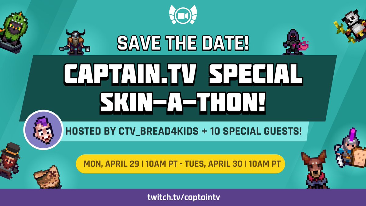 The Stream Raiders community asked for it, so here we go! One week from now we will be hosting our very first CTV Skin-A-Thon! 😮 24 hours of special guests, games and activities, rare skins to buy and gift, and tons of rewards for the community to unlock. Hope to see you there!