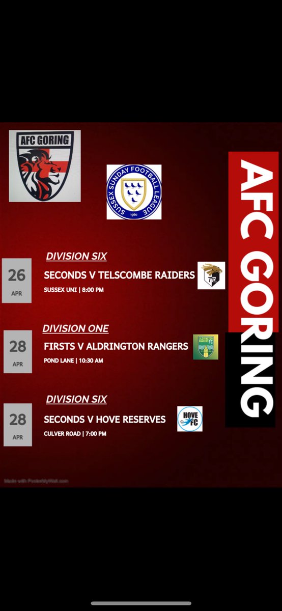 3 games this weekend..
Firsts round off their season at home to @AldringtonFc Sunday morning.
Seconds looking for a victory Friday evening against Telscombe to take the league to the final game against Hove Reserves on Sunday…