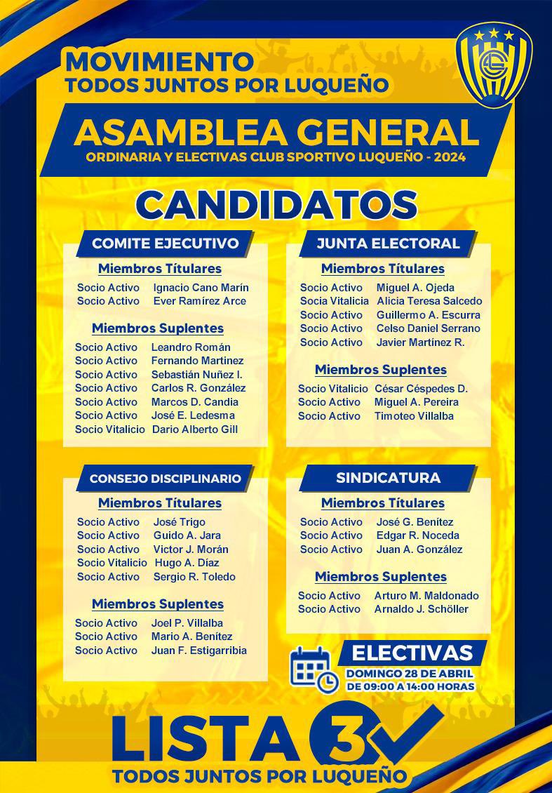 Queremos presentarles, con mucho orgullo, a nuestro miembro de grupo y comisión <a href="/MarcosCandia1/">Uno de los mellizos.</a> como candidato a Miembro Suplente del Comité Ejecutivo, por el Movimiento Todos Juntos Por Luqueño, le brindamos todo nuestro apoyo para estas elecciones! 🙌🏼