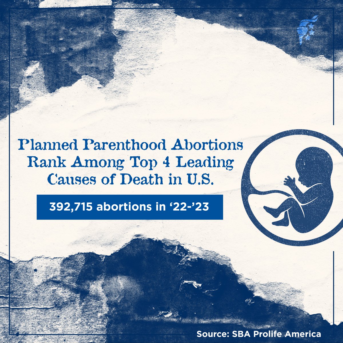 Planned Parenthood committed nearly 400,000 abortions from the beginning of 2022 until the end of 2023, making abortion rank in the top four leading causes of death in the U.S. during that time. Pray for an end to abortion. @sbaprolife