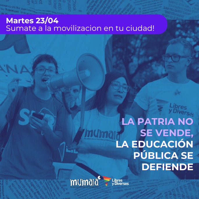 MuMaLaNacional's tweet photo. EL #23A TODXS A LAS CALLES A DEFENDER NUESTRAS UNIVERSIDADES ‼️

Mientras La Casta se aumenta los sueldos, el funcionamiento de nuestras universidades públicas corre peligro por falta de financiamiento 💸. https://t.co/XRyoCCt39o