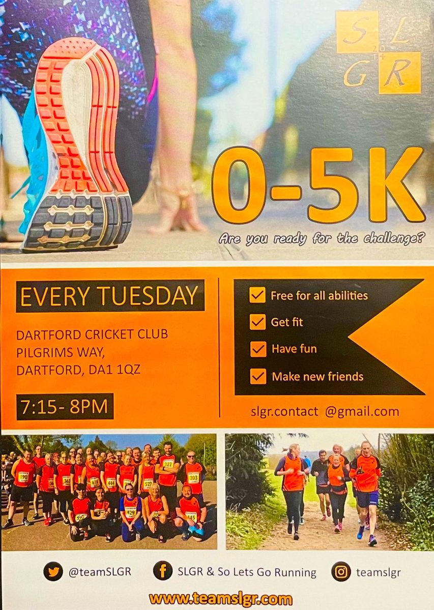 FREE* SLGR 0-5K NINE WEEK COURSE START DATE TUESDAY 7TH MAY AT 7PM

Whether you have never run before or are trying to get back to running, we'd love to help you.

We are planning a final team Park Run on Saturday 6th July to celebrate the end of your Couch to 5K Journey
I