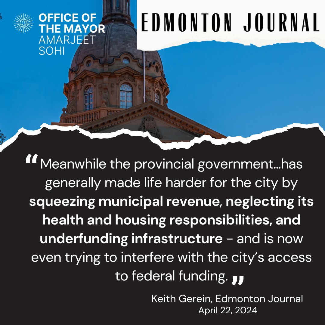 City of Edmonton is facing tough financial decisions, and the province isn't making it easier. Municipal taxes are funding provincial services, and that's not fair to Edmonton property tax payers. Read my letter to Premier Smith about how the province can support Edmonton: