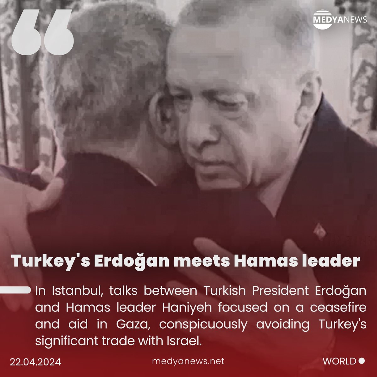 #Hamas and Turkish President Erdoğan discuss #Gazaceasefire and aid, despite stalled Israel truce talks. (buff.ly/3QcfVvd)