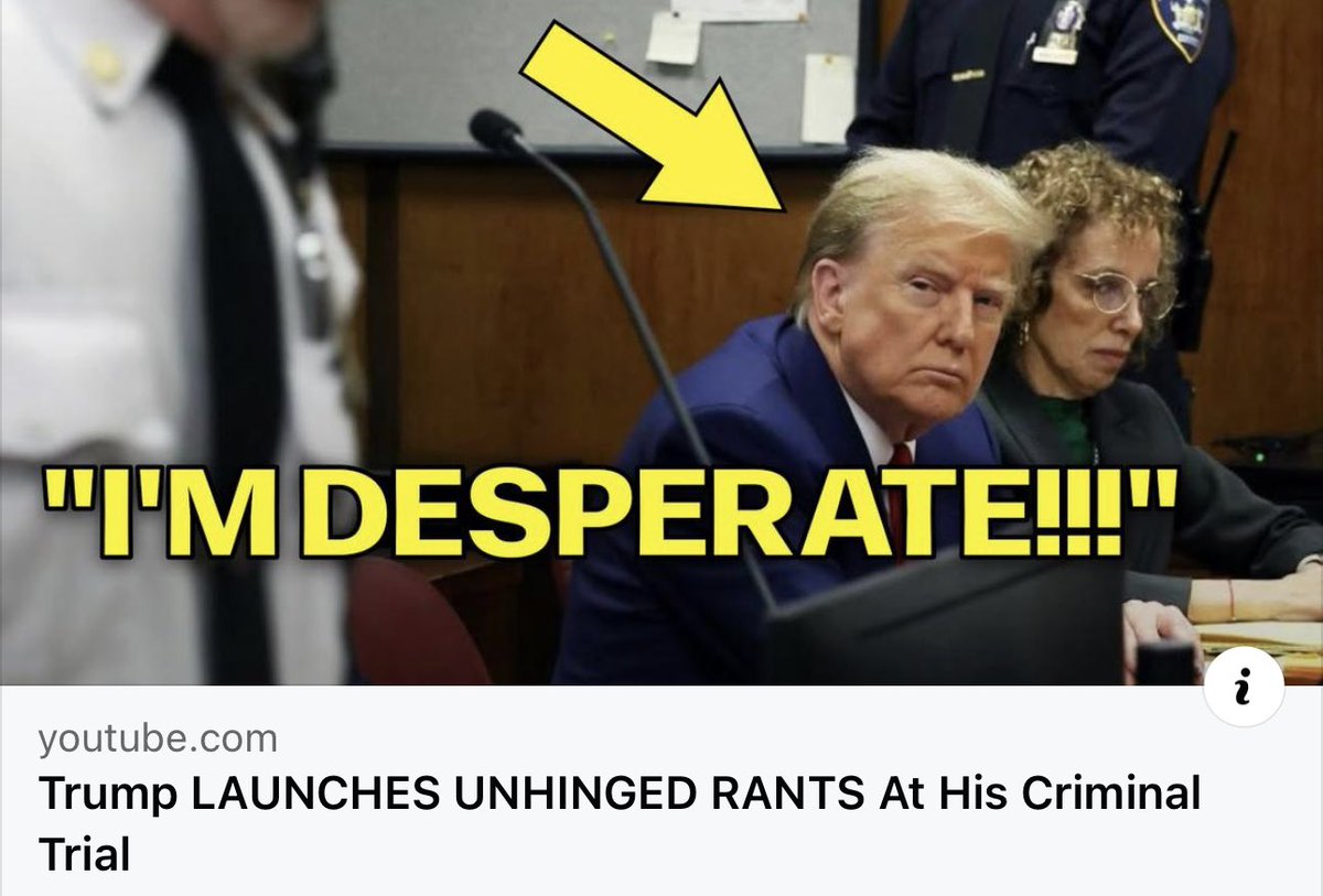 BREAKING VIDEO:🚨🚨🚨 At today’s criminal trial, Trump launched into TWO unhinged rants that speak volumes about his desperation to stay out of prison. Tick, tock, Donald! Watch it HERE: youtu.be/wW8wbPs4dgs?si… Click the ❤️ and share this if you’re glad that Trump is LOSING IT!