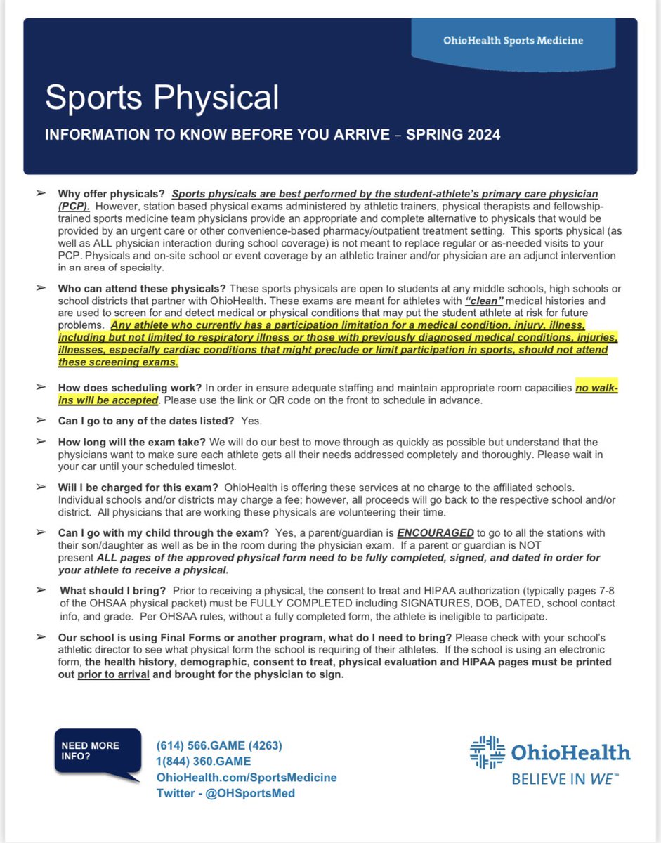 See below for free sports physicals! The Circleville location will be on Wednesday, May 22nd starting at 6:00pm. @LoganElmAD