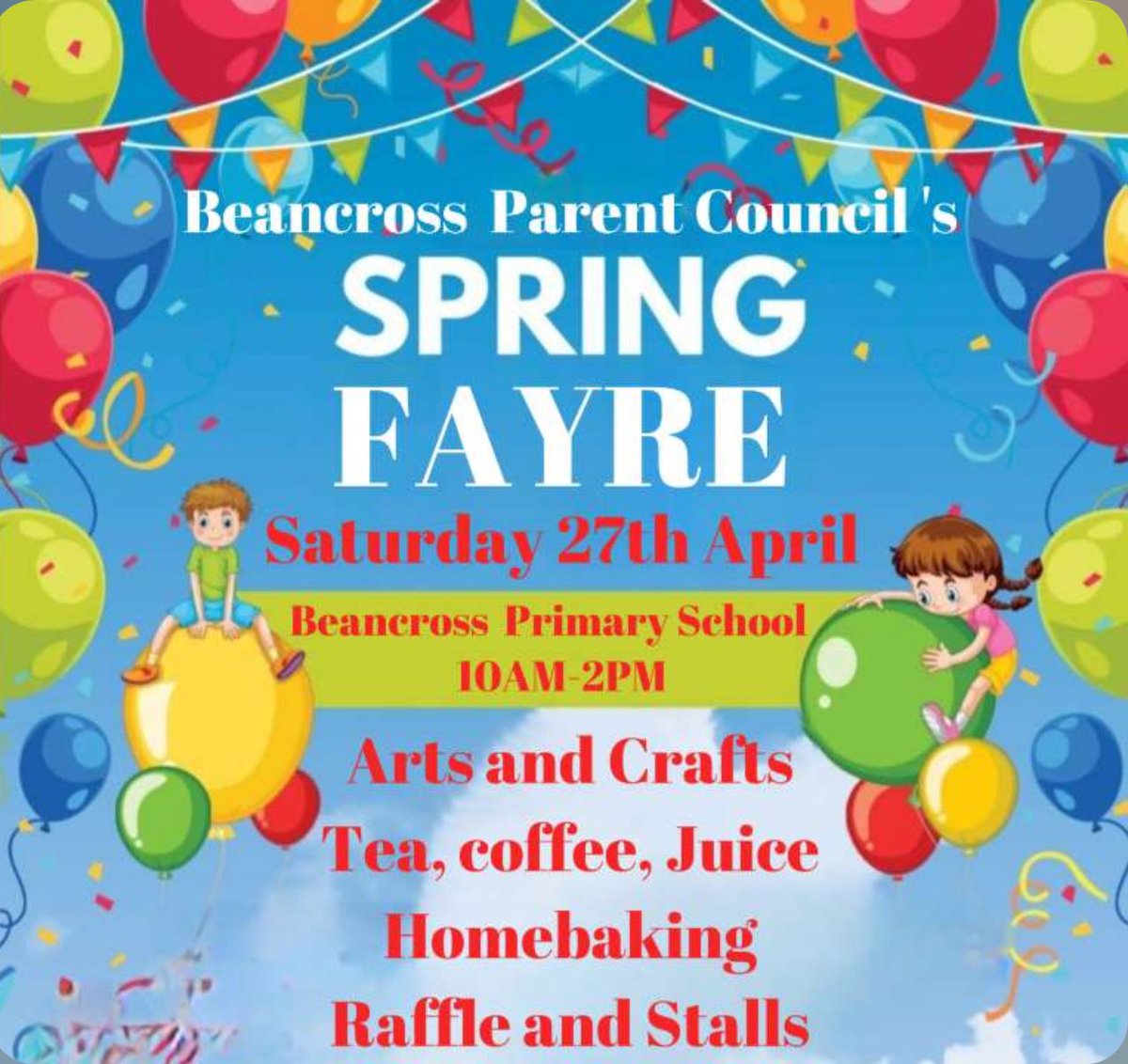 Who's free this Saturday? Head over to Beancross Primary school for their first spring fayre organised by the parent council!

Raffle prizes can be handed into Beancross Primary school or nursery.