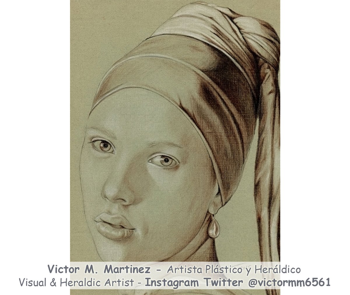 Scarlett Johansson como Griet en el Film La joven de la perla de 2003, este retrato es un tributo a J. #Vermeer de #Delft, #ScarlettJohansson as Griet in the #film The Girl with a Pearl Earring, #dibujo #drawing 28x22 cms #art #BlackWidow #arte #Marvel #MarvelStudios #ArtForSale