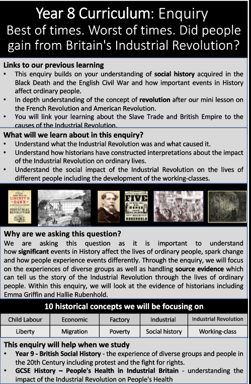 So impressed with my Y8 classes and their engagement with our Industrial Revolution enquiry. So interesting to be discussing the ideas of historians like Arnold Toynbee and Emma Griffin too. #historyteacher