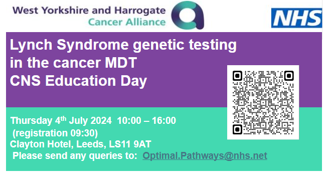 ⭐ If you're a CNS working in colorectal or endometrial cancer pathways anywhere in the North East & Yorkshire, please join us at our FREE #Lynchsyndrome education day ⭐
To secure your place please click this link: -  lnkd.in/eqhM8XQC or the QR code below 👇
