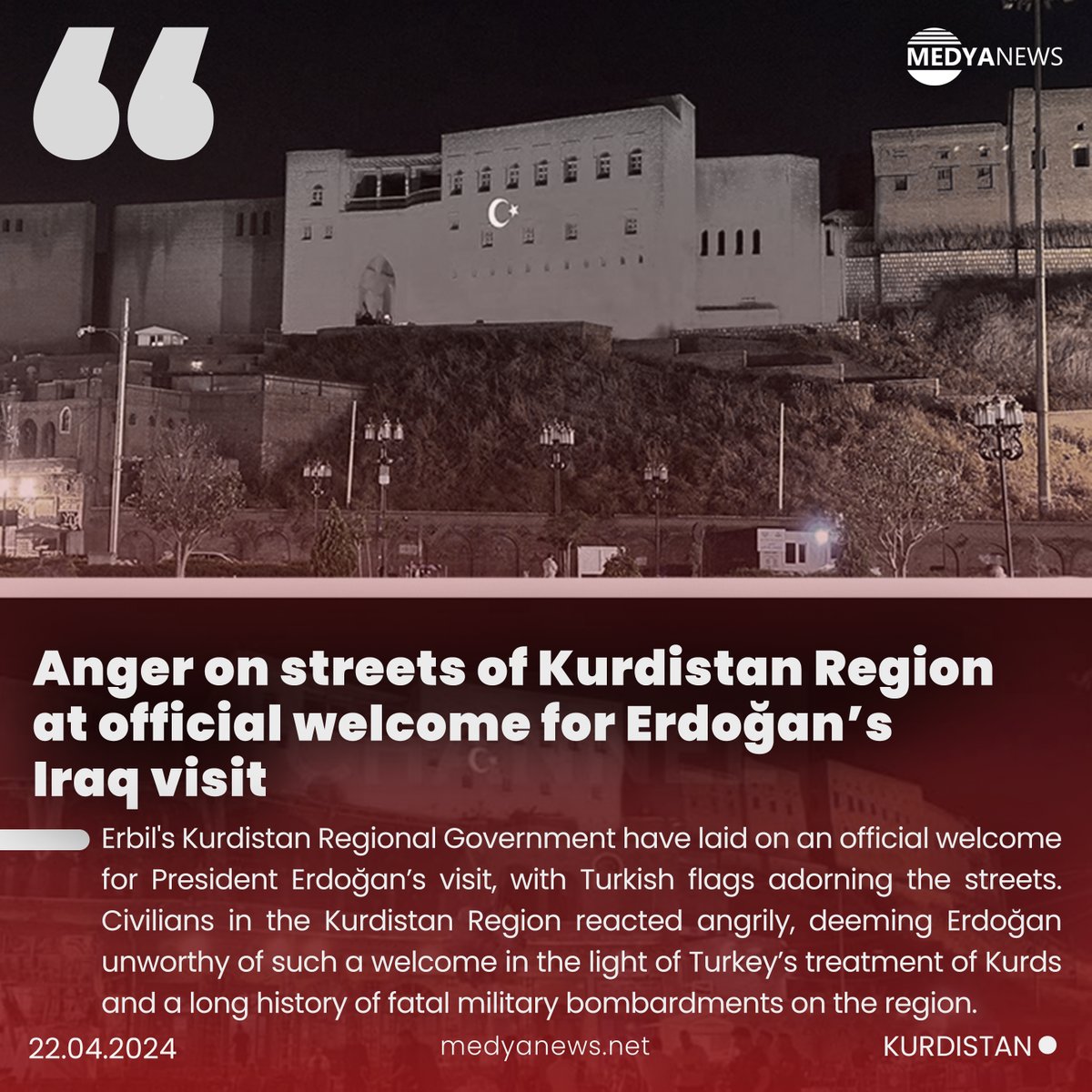 Tensions rise as Erdoğan’s diplomatic mission to #Iraq draws criticism ahead of looming cross-border offensive. #Kurdish factions denounce official welcome, citing #Turkey's military actions in the region. (buff.ly/44hgo4X)