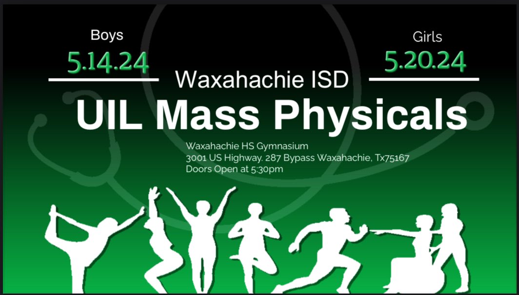 ‼️SAVE THE DATES‼️ Need a  physical? We are having FREE physicals for WISD Boys on 5/14/24 and FREE physicals  for girls on 5/20/24. Don’t miss out on an opportunity to get this done for FREE before the 2024-2025 sports 🏐🎾🥎⚾️🏈🏀⚽️🏃‍♀️‍➡️🏋️‍♀️🏌️🏊🏃‍➡️season begins!🗣️