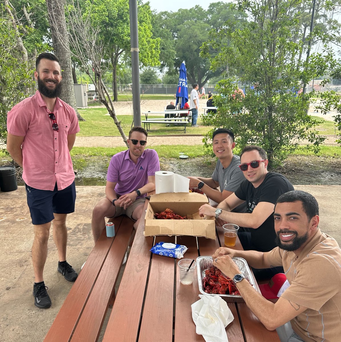 Pinching ourselves over how great our team is!🦞 Nothing like coming together and shell-abrating good times at our annual crawfish boil! #CorvaCulture