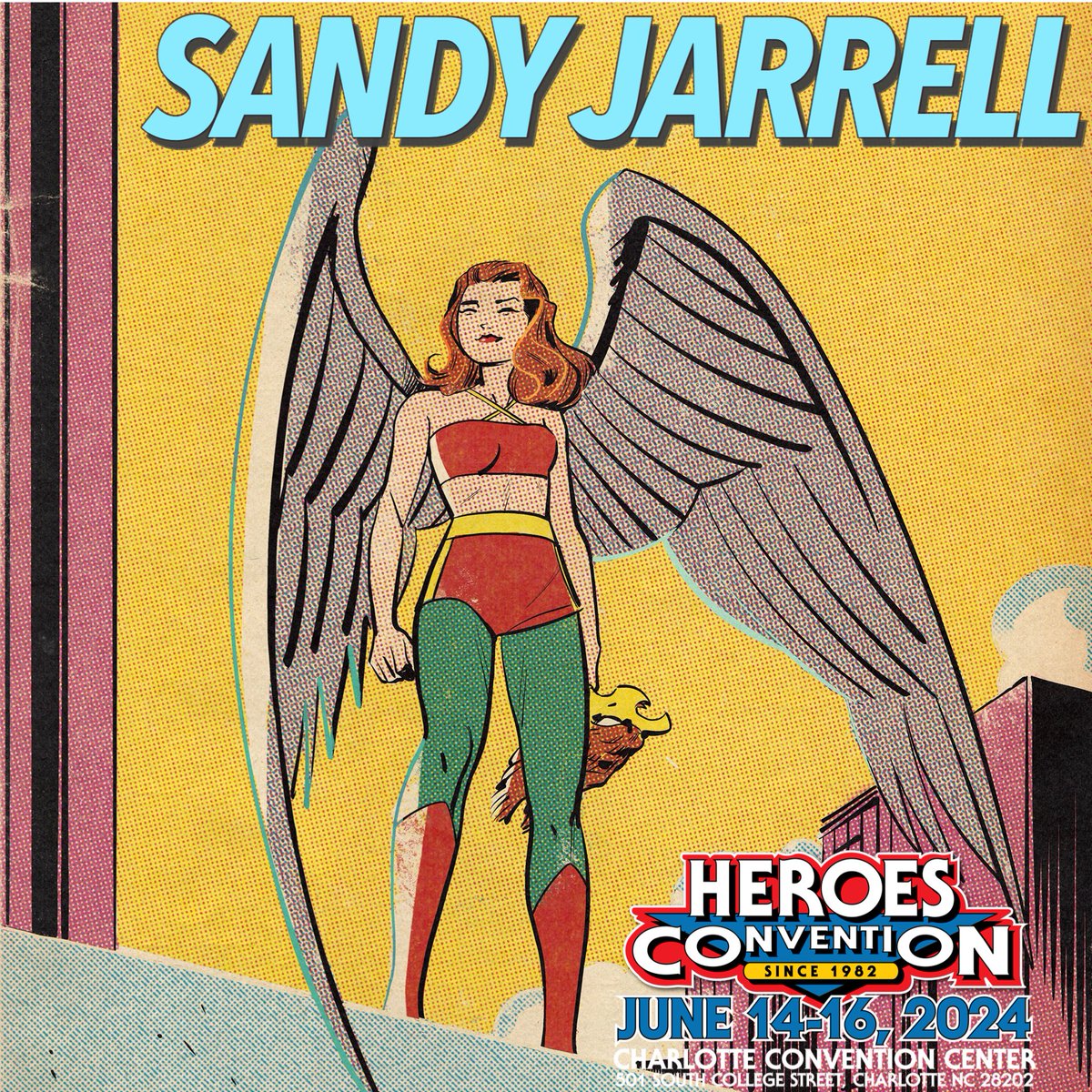 The iconographic SANDY JARRELL's art has graced DC Bombshells, Archie's Reggie & Me, Black Canary, Meteor Men & Batman '66! He'll be at HeroesCon June 14-16! #sandyjarrell #hawkgirl #HawkWOMAN #heroescon Tickets: heroesonline.com/heroescon/tick…… Guest List: heroesonline.com/heroescon/feat……