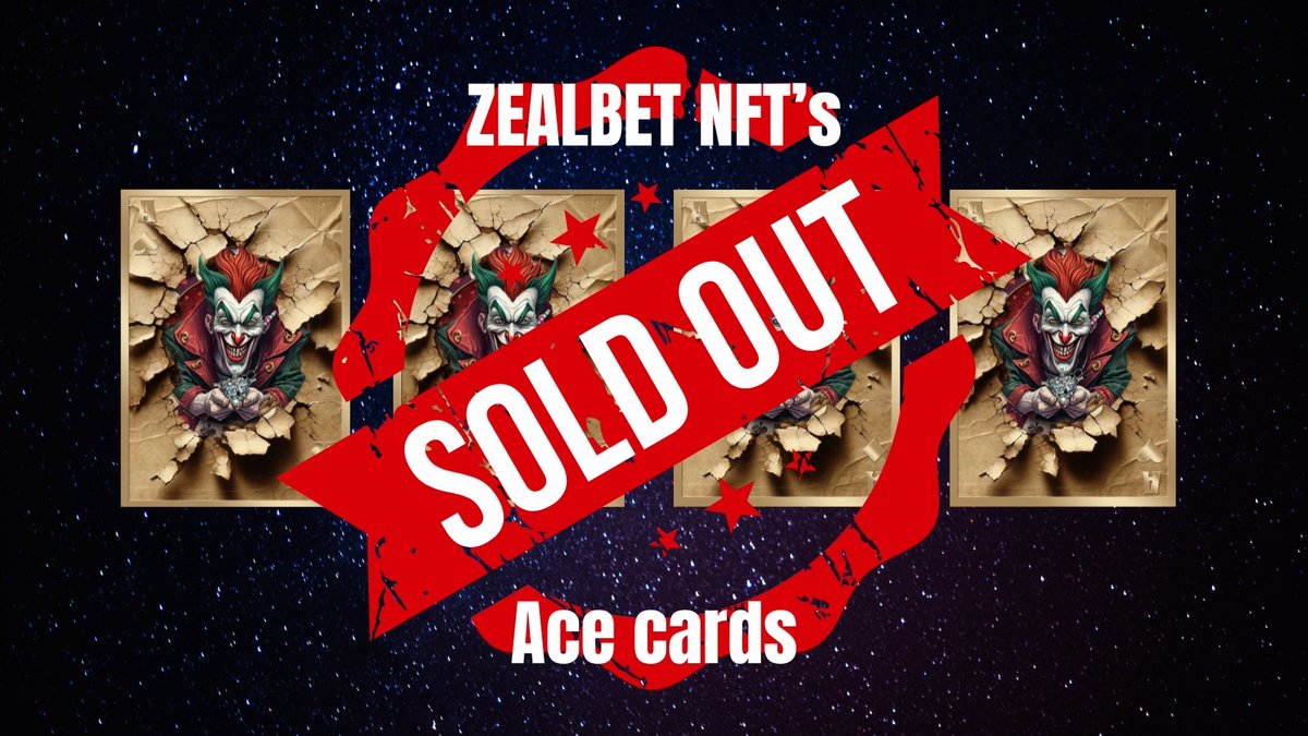 ZealBet1's tweet photo. We have now SOLD OUT of our ACE CARD NFTS! 

Be quick to get your slice of the casinos net profits as the NFTs are selling fast!

#Bnb #ZEALBET #NFT #Crypto https://t.co/5c3p0eCPm1