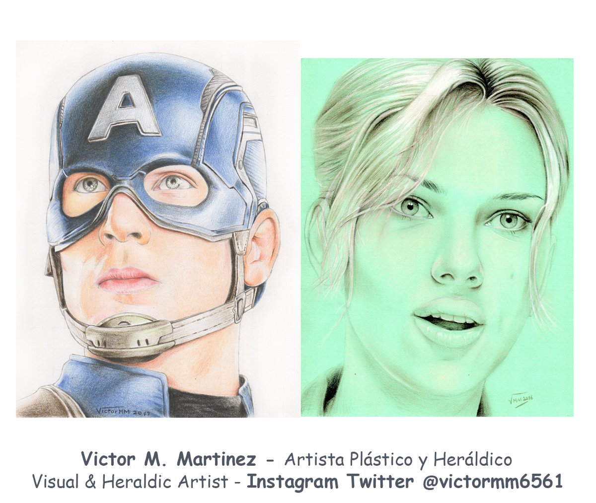 Chris Evans como Capitán América, #ChrisEvans as #CaptainAmerica, Scarlett Johansson #ScarlettJohansson, retratos portraits por #Artista Plástico y Heráldico, Victor M. Martinez, #drawing #dibujo 28x22 cms. #BlackWidow #Art #Marvel #ArtForSale #Arte #MarvelStudios #Venezuela