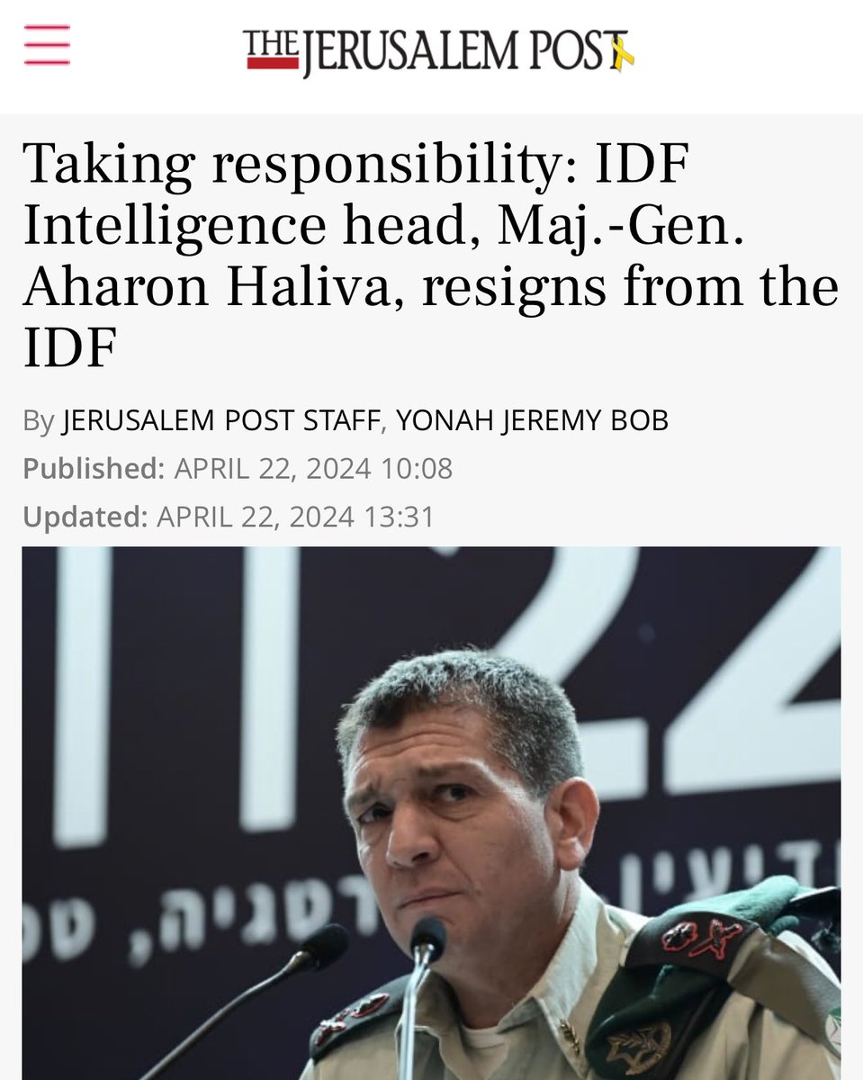 Maj.-Gen. Aharon Haliva, the IDF Military Intelligence Directorate head, has retired from the IDF over the intel failures of October 7th jpost.com/breaking-news/…