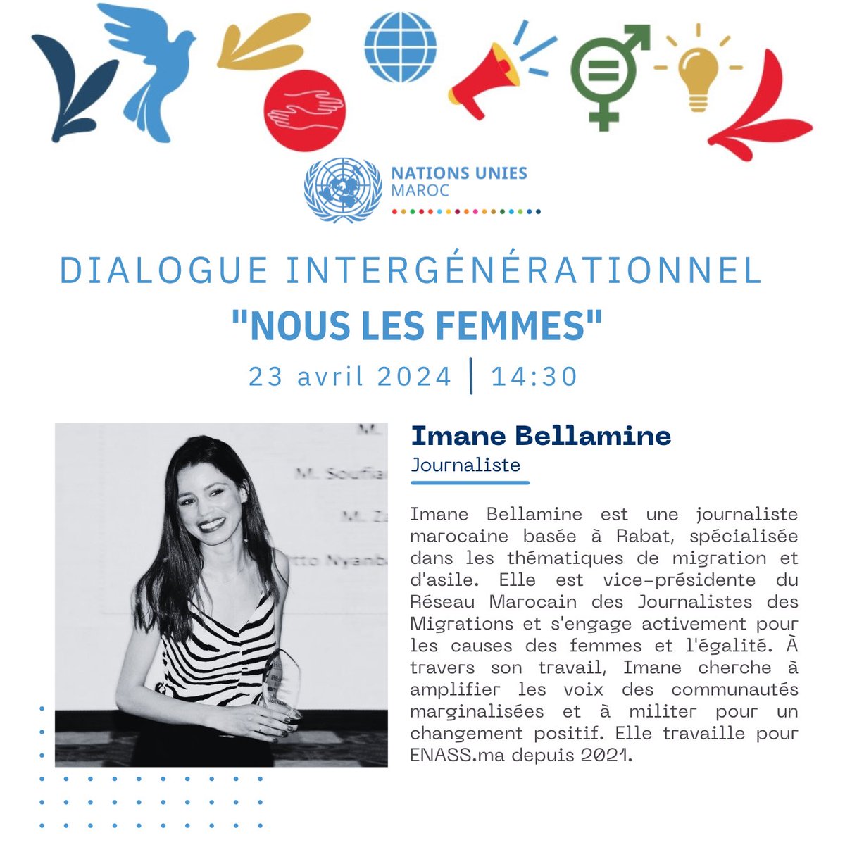 🔴 Rejoignez-nous en direct avec @imane_bellamine pour le dialogue intergénérationnel 'Nous les Femmes' sur les priorités et perspectives d'avenir des femmes et des filles dans le cadre du #sommetdelavenir.

#WeTheWomen #pactforthefuture #summitofthefuture