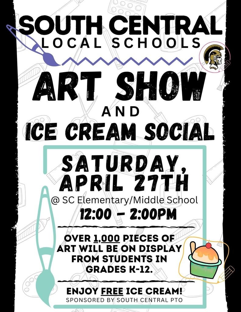 SCHSTrojanPride's tweet image. The South Central Art Show is this Saturday, April 27th from 12 pm - 2 pm.  Please come out and see all the wonderful works of art created by our students! We hope to see you there!