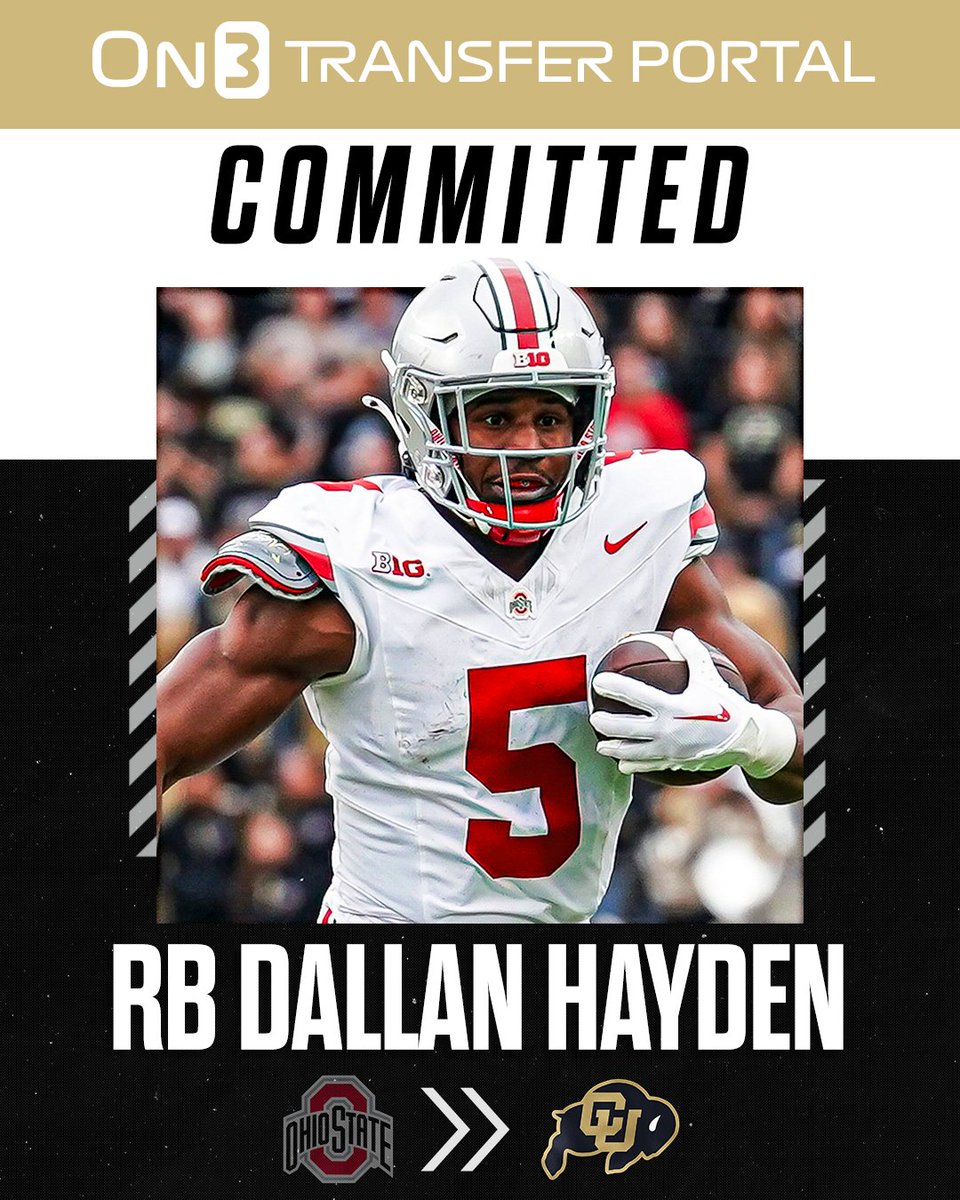 On3 (@on3sports) on Twitter photo BREAKING: Ohio State RB transfer Dallan Hayden has committed to Colorado, he tells <a href="/SWiltfong_/">Steve Wiltfong</a>🦬
on3.com/transfer-porta… BREAKING: Ohio State RB transfer Dallan Hayden has committed to Colorado, he tells <a href="/SWiltfong_/">Steve Wiltfong</a>🦬
on3.com/transfer-porta…