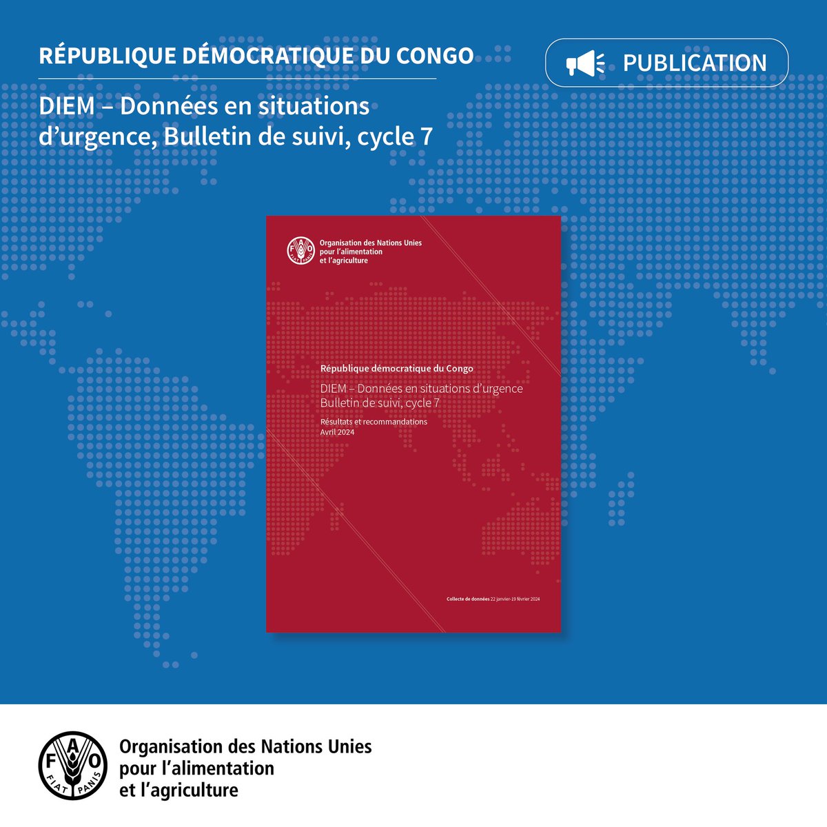 Grâce au financement de @USAIDSavesLives, les résultats du cycle 7 de l'enquête @FAO #DataInEmergencies en #RDC ont été publiés.
 
Consultez l'impact des chocs sur les moyens d'existence et la sécurité alimentaire des ménages: bit.ly/3UcpFqi
 
#SécuritéAlimentaire