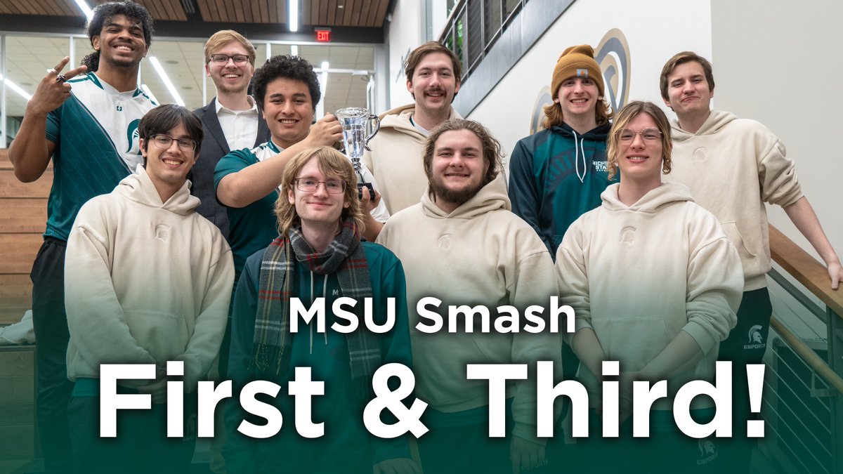 🏆 Double podium finish! 🏆 Michigan State Smash takes first and third at the Grizzden Takeover! The Spartans went 9-1 against opposing schools. #SpartansWill #EsportsSchool #GoGreen