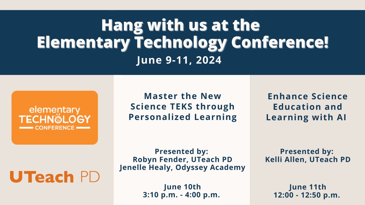 Will you be at @TCEA's Elementary Technology Conference this June? Join us in one of our sessions, we would love to connect with you #IRL! #blendedlearning #UTeachPD #personalizedlearning #scienceTEKS
