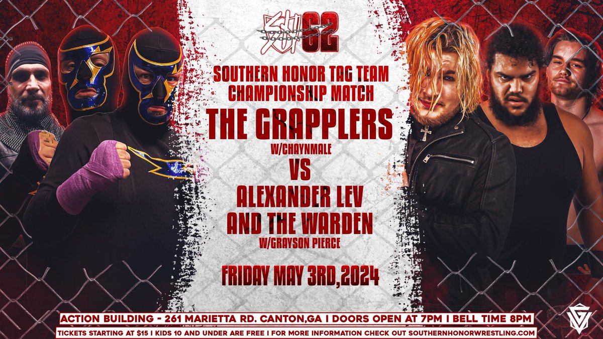 Our new SHW Tag Team Champions, The Grapplers, will make their first official title defense May 3rd at #SHW62 when they face the team of Alexander Lev & The Warden! DO NOT miss this stacked card with an appearance by our special guest match-maker, Paul Walter Hauser!