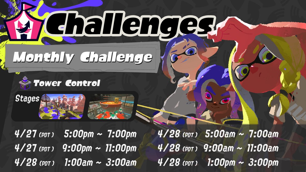 The Monthly Challenge takes place from 4/27 to 4/28. This time it's a serious battle of Tower Control, so squad up and get that pillar moving!