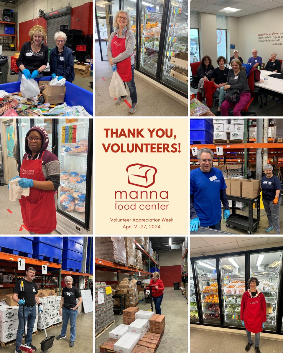 This #VolunteerAppreciationWeek, we're sending a HUGE thank you to our incredible volunteers for their dedication, compassion, and commitment. You truly make Manna Food Center a better place! ❤️