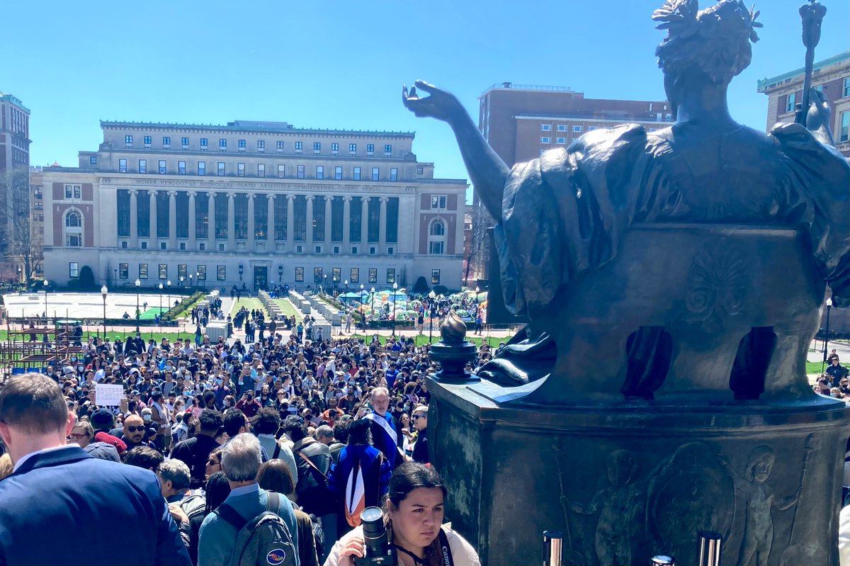 today columbia faculty assembled on low library steps to protest arrests, suspensions, and excessive police presence on campus