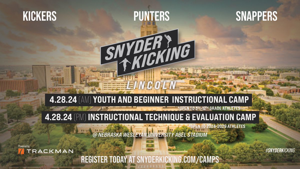 👀 Upcoming Event this weekend. Lincoln NE. Youth/ Beginner/ Experienced through High School. Held at Nebraska Wesleyan - Abel Stadium snyderkicking.com/camps/ snyderkicking.com/subscribe/ Specialist/ Coaches/ Parents #snyderkicking #specialteams #specialist