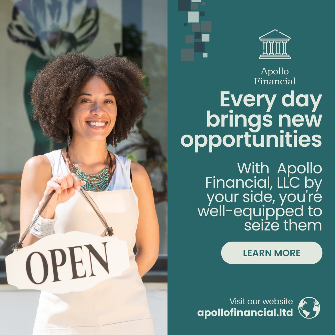ApolloFSG's tweet image. Every day brings new opportunities. With Apollo Financial, LLC by your side, you&apos;re not just prepared to seize them – you&apos;re empowered to make the most of them. 💼 

#InvoiceAdvance #BusinessLending #BoostYourCashFlow #StartupSupport #FinanceMadeEasy