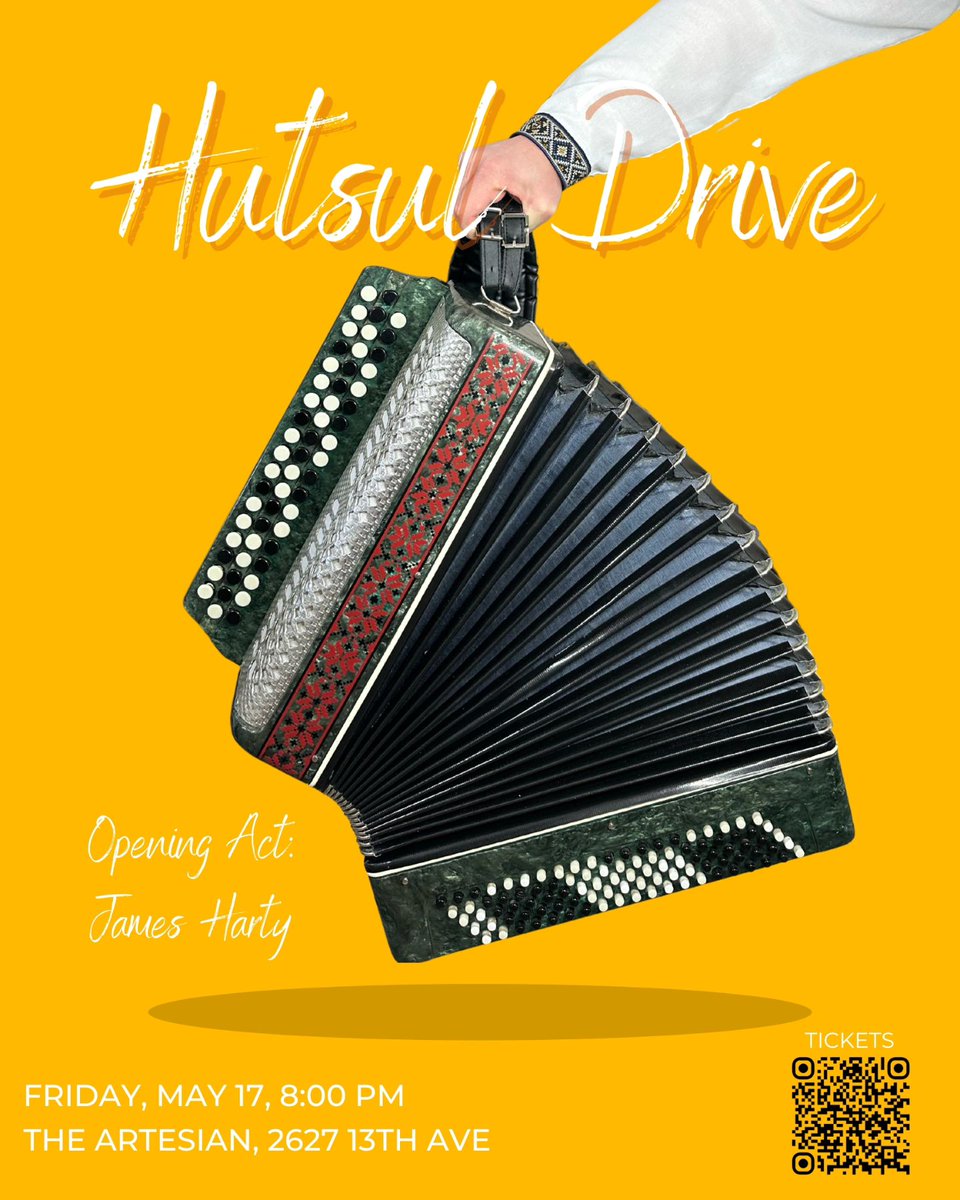 *MARK YOUR CALENDARS!* Fri. May 17th Hutsul Drive and polka musician James Harty LIVE at The Artesian on 13th - 'We are Hutsul Drive! We are a Regina, Saskatchewan based band playing modernized Ukrainian folk music with a sprinkling of punk' TIX: artesianon13th.ca/event-calendar…
