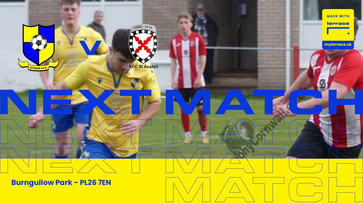 StickerAFCReserves (@stickerafc2s) on Twitter photo Tomorrow evening at Burngullow! ⚽️
🤝 <a href="/AFCSTA_2nds/">AFC St Austell Reserves</a>
⏰ 19:30 KO 💡 💡
🗓️ 23.4.24
🏆 <a href="/StPiranLeague/">Kernow Stone St Piran League</a>
<a href="/swsportsnews/">South West Sports News</a>
#UpTheSticky Tomorrow evening at Burngullow! ⚽️
🤝 <a href="/AFCSTA_2nds/">AFC St Austell Reserves</a>
⏰ 19:30 KO 💡 💡
🗓️ 23.4.24
🏆 <a href="/StPiranLeague/">Kernow Stone St Piran League</a>
<a href="/swsportsnews/">South West Sports News</a>
#UpTheSticky
